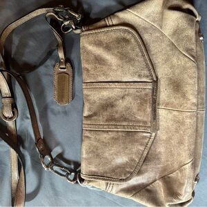 B. Makowsky Brown/ taupe  Leather Crossbody Bag with Distressed Finish